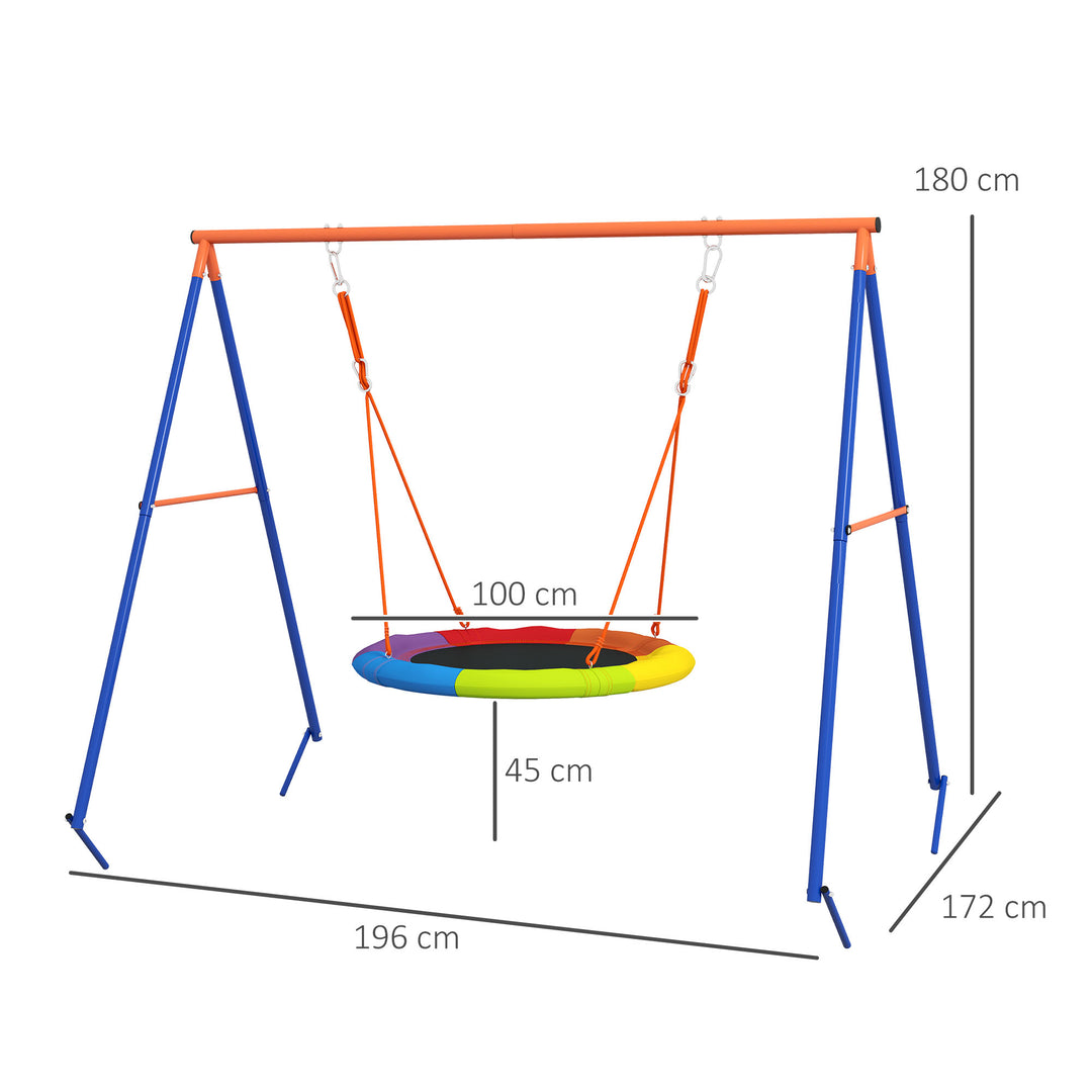 Metal Kids Swing Set Nest Swing Seat with A-Frame Structure for Outdoor Use - Multicoloured