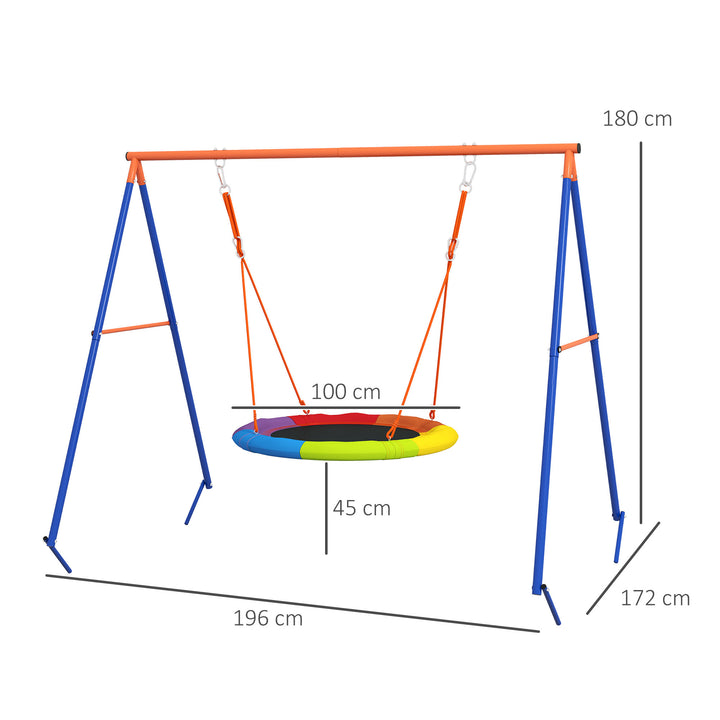 Metal Kids Swing Set Nest Swing Seat with A-Frame Structure for Outdoor Use - Multicoloured