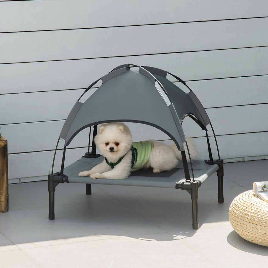 Raised Dog Bed Waterproof Elevated Pet Cot with Breathable Mesh UV Protection Canopy Grey, for Small Dogs, 61 x 46 x 62cm