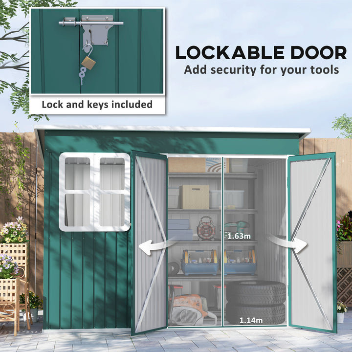 8.5 x 6ft Storage Shed Galvanised Steel Garden Shed, Metal Shed with Foundation Kit, Window, Lockable Wide Doors and Air Vents for Outdoor Patio, Green