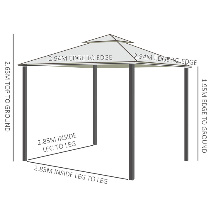 3 x 3 m Metal Gazebo, Garden Pavillion, Double Roof Outdoor Canopy Shelter with Mesh Sidewalls, Cream White