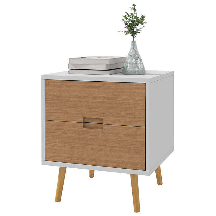 HOMCOM Wood Effect Wto-Drawer Bedside Table - Brown/White | Aosom UK