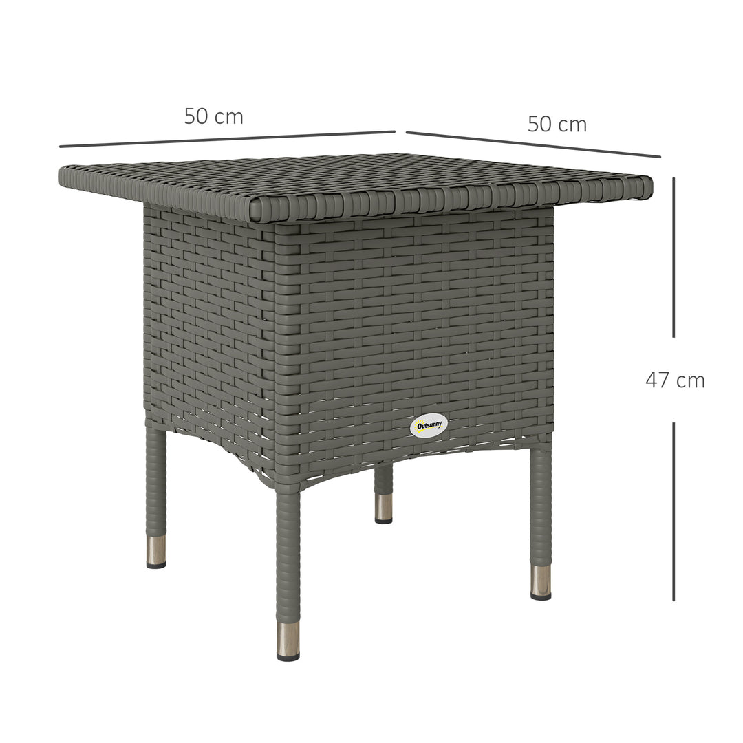Rattan Side Table, Outdoor Coffee Table with Plastic Board Under the Full Woven Table Top for Patio, Garden, Balcony, Grey