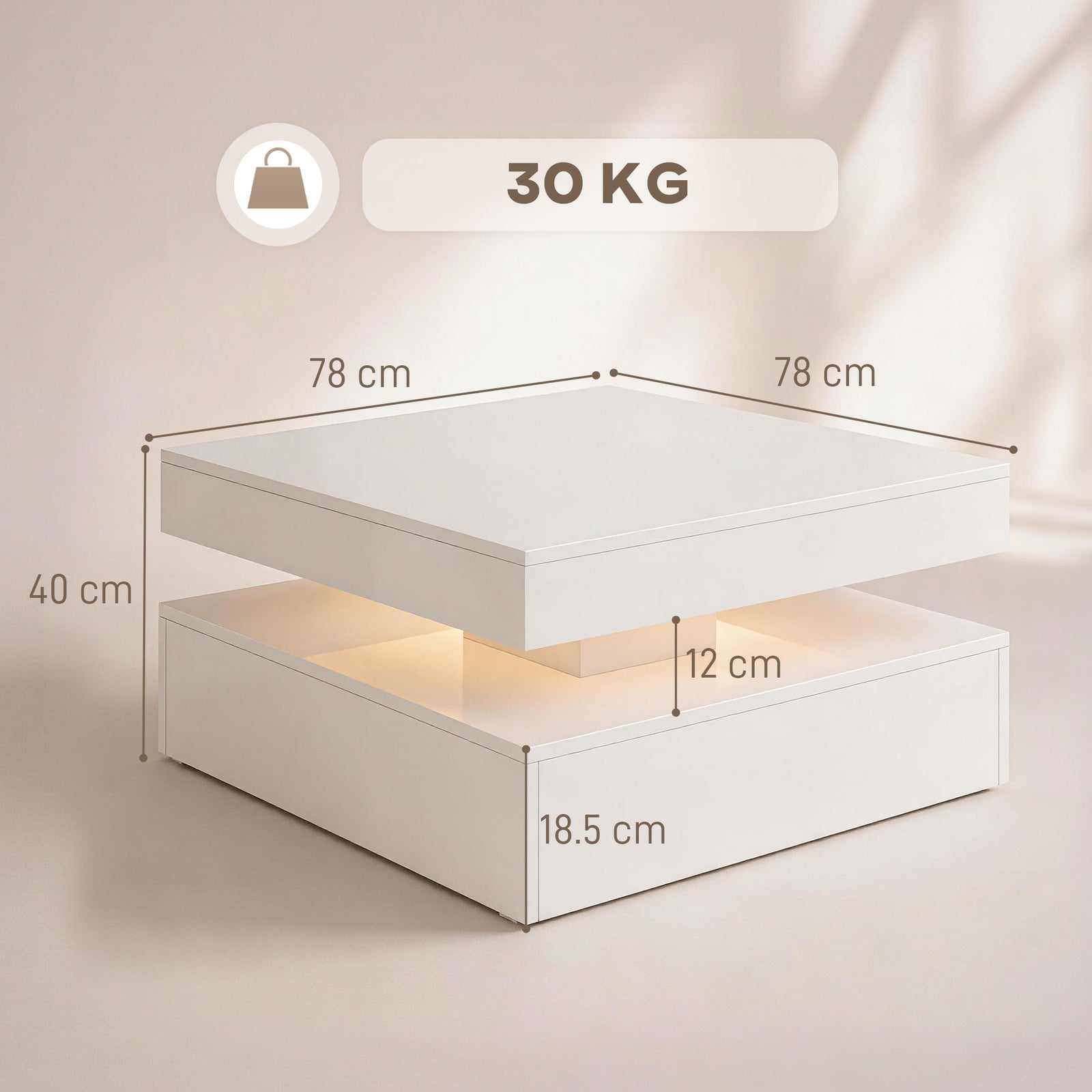 LED Coffee Table with Storage, 2-Tier Modern Centre Table with Open Sh