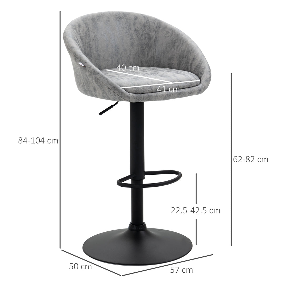 Modern Bar Stools Set of 2, Height Adjustable Swivel Barstools, PU Leather Upholstered Bar Chair with Backrest, Armrests and Footrest for Breakfast Bar, Counter, Kitchen, Light Grey