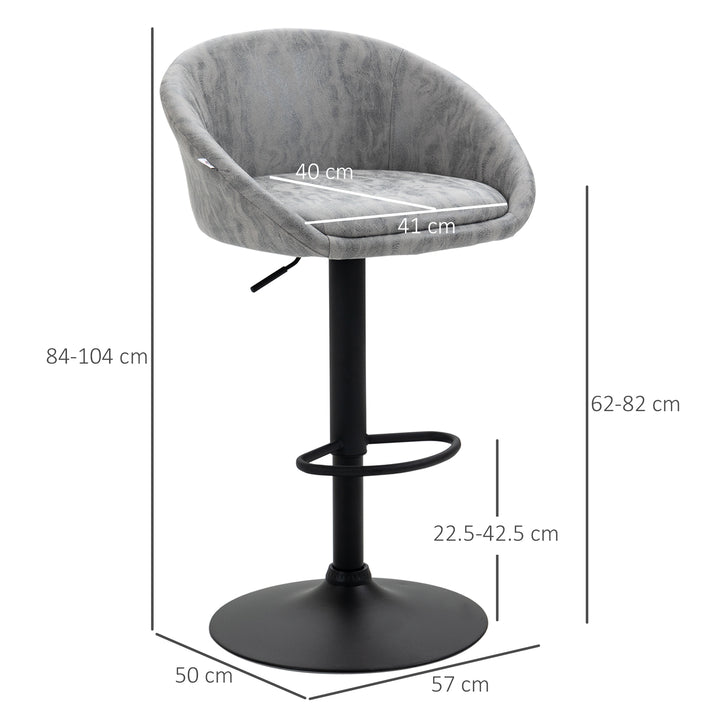 Modern Bar Stools Set of 2, Height Adjustable Swivel Barstools, PU Leather Upholstered Bar Chair with Backrest, Armrests and Footrest for Breakfast Bar, Counter, Kitchen, Light Grey
