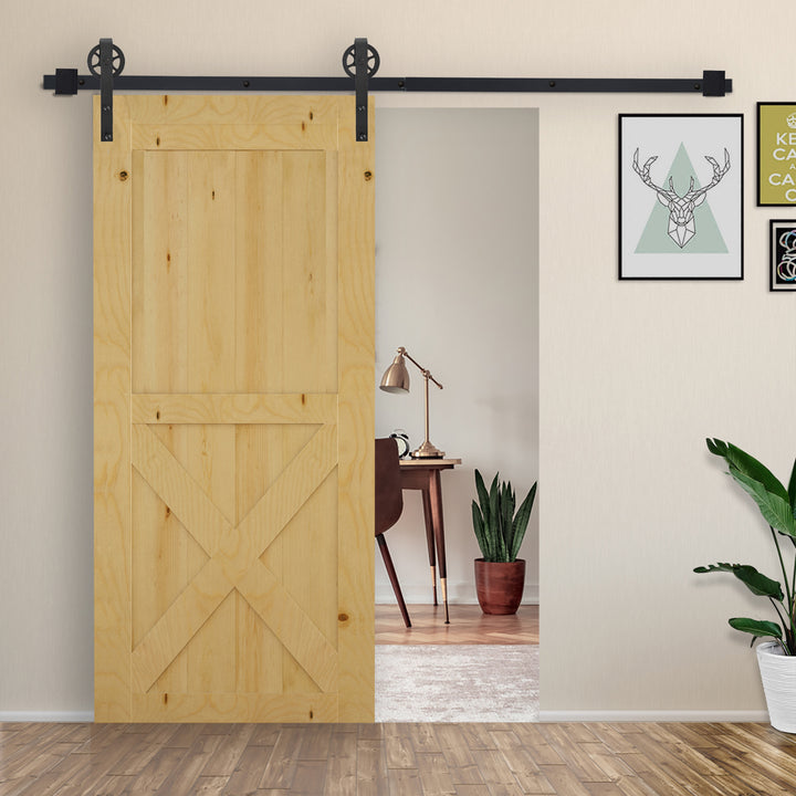 MCL 6.6 FT/ 2000mm Carbon Steel Sliding Barn Door Kits Hardware Closet Set Track System for Single Wooden Door Industrial Wheel Style Roller