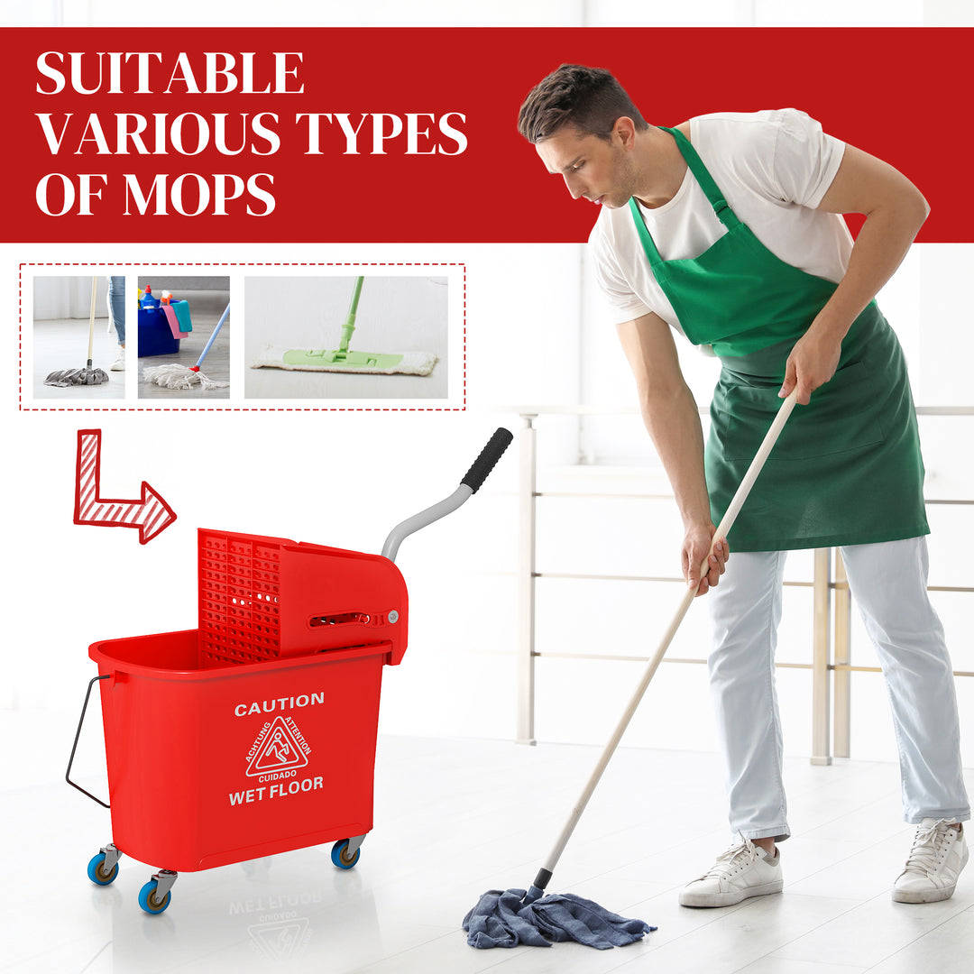 20L Compact Mop Bucket on Wheels, with Water Separation Panel - Red