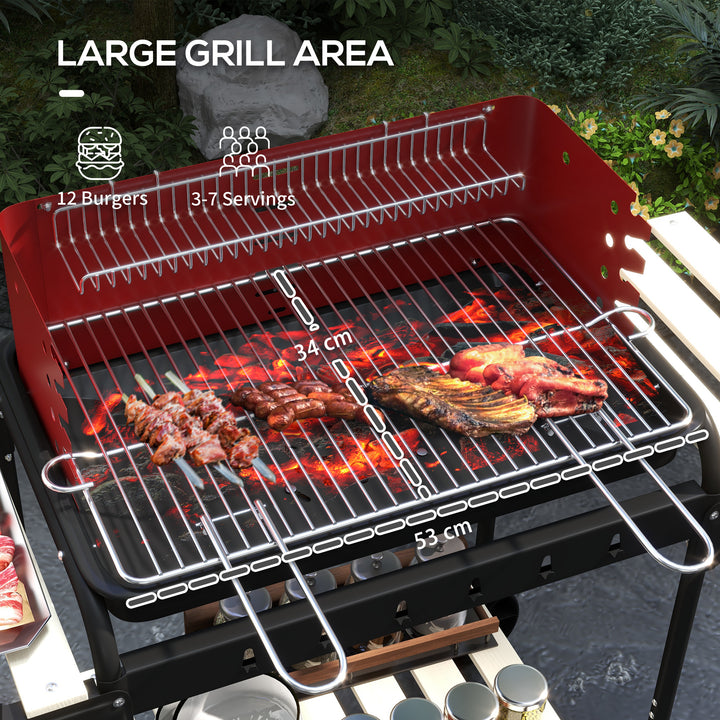 Charcoal BBQ, with Five Position Grill Grate - Red