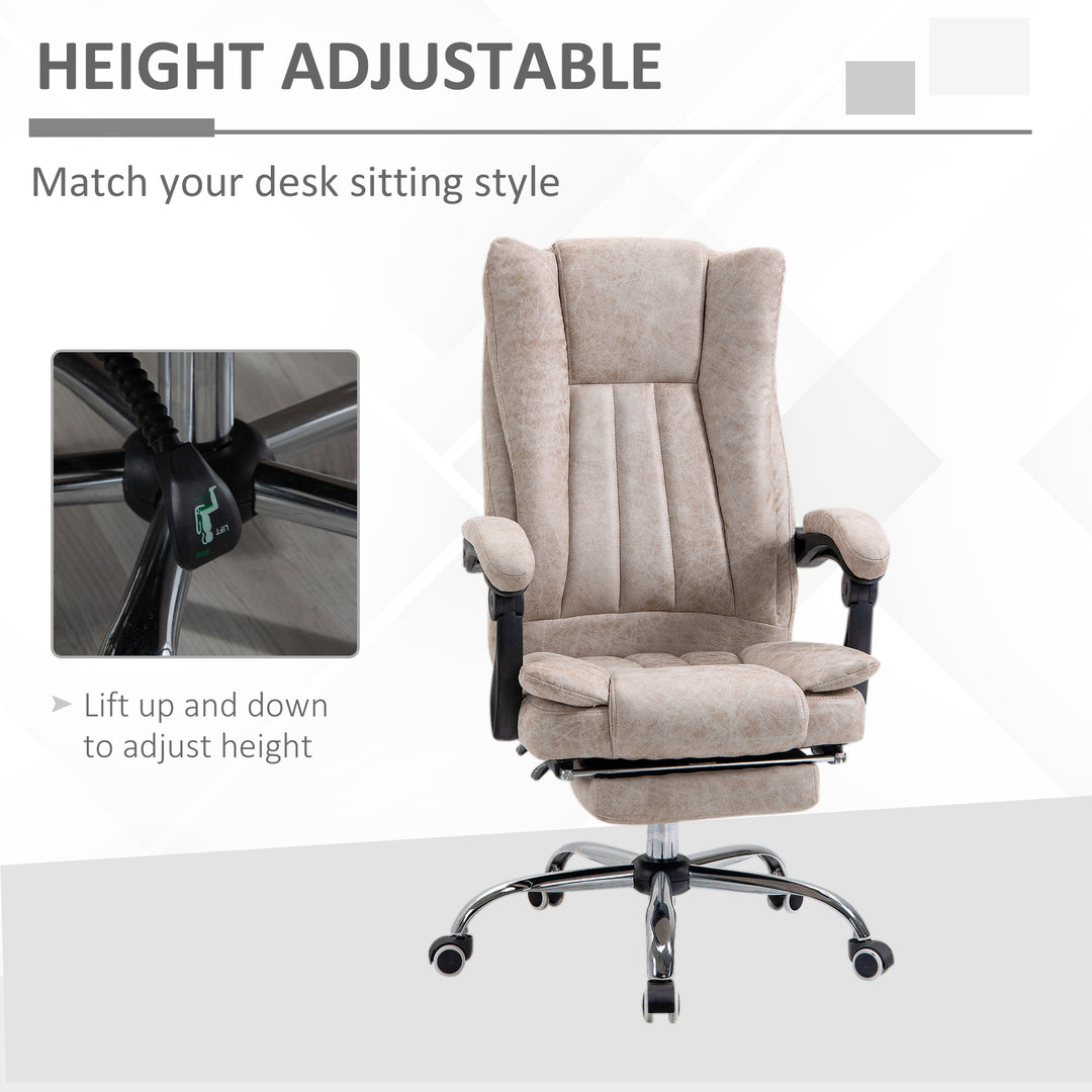 Home Office Chair Microfibre Desk Chair with Reclining Function Armrests Swivel Wheels Footrest Beige