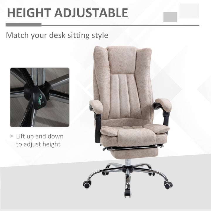 Home Office Chair Microfibre Desk Chair with Reclining Function Armrests Swivel Wheels Footrest Beige