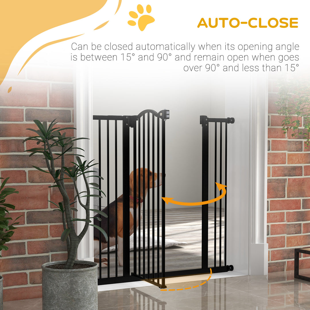 PawHut Dog Gate Baby Gates for Dogs Pet Gate with Metal Adjustable Frame & Double Locking System, 74-100Wcm, Black | Aosom UK