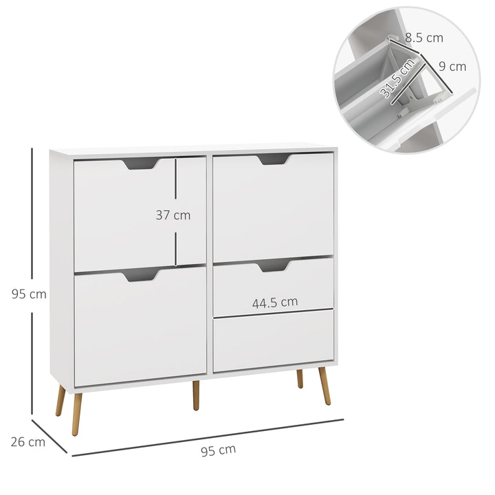Shoe Storage Cabinet, 4 Flip Drawers, Shoe Organizer for 8-16 Pairs of Shoes, White
