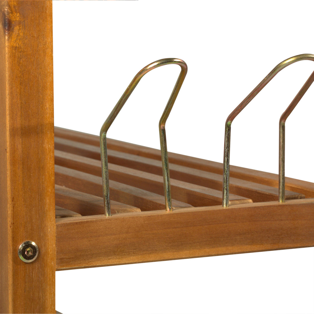 5-Tier Shoe Rack, Acacia Wooden Shoe Storage Organiser with Hangers, Holds up to 19 Pairs, for Entryway, Living Room, 64 x 26 x 82 cm, Teak