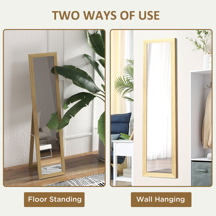 HOMCOM Full Length Wall Mirror w/ Anti-Slip Pads & Wood-Effect Frame for Bedroom, Hallway or Lounge, 155 x 40 cm, Natural | Aosom UK