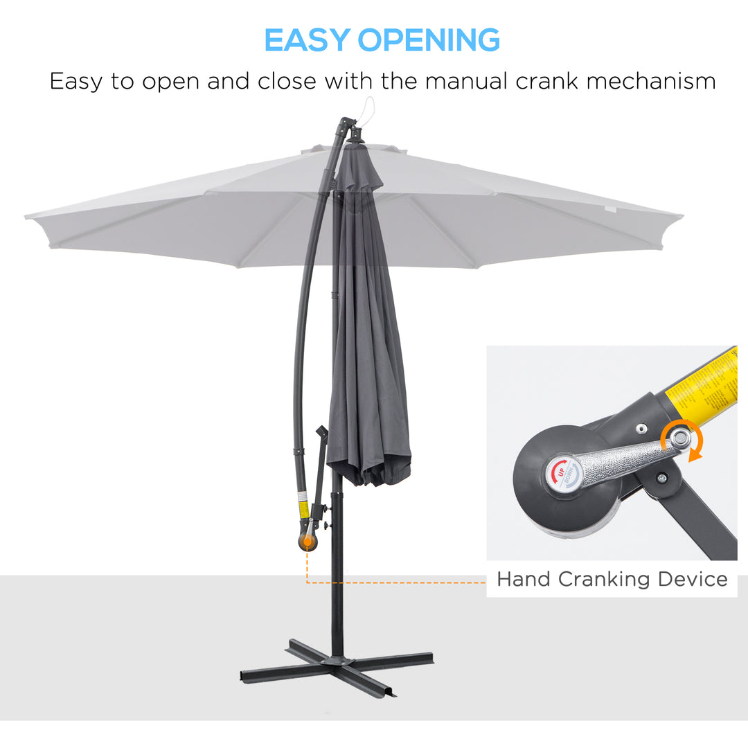 3(m) Garden Parasol Sun Shade Patio Banana Hanging Umbrella Cantilever with Crank Handle and Cross Base Grey
