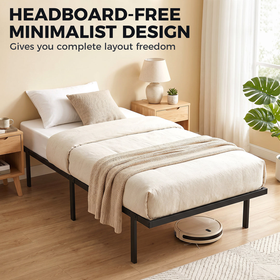 3ft Single Bed Frame with Underbed Storage, Metal Platform Bed Frame w