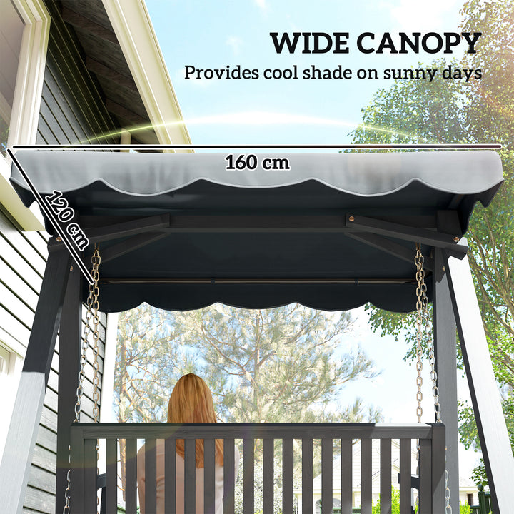 2 Seater Garden Swing Seat with Canopy, Wooden Swing Chair, Outdoor Ha