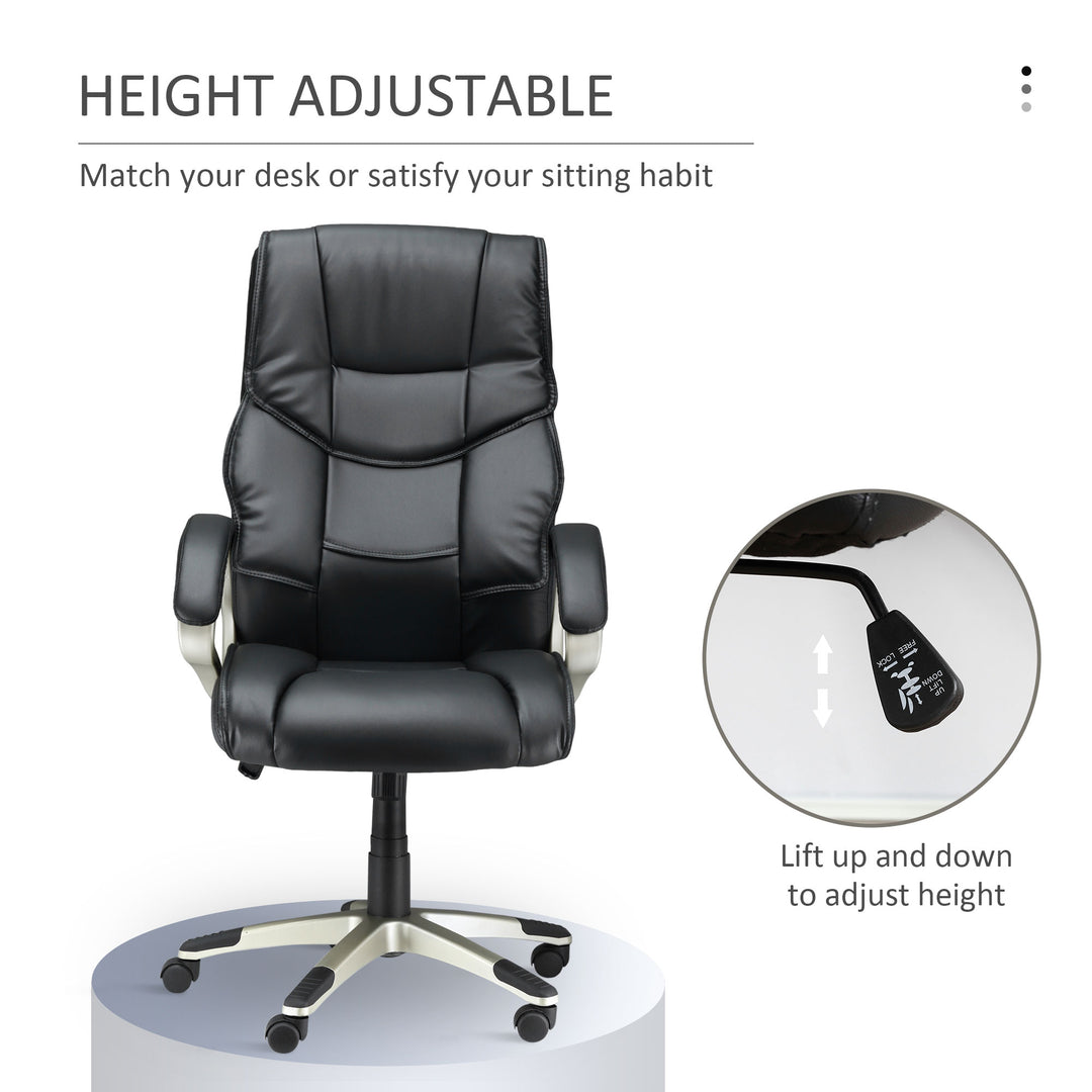 HOMCOM Computer Desk Chair, High Back Swivel Chair, Faux Leather, Adjustable Height, Rocking Function, Black