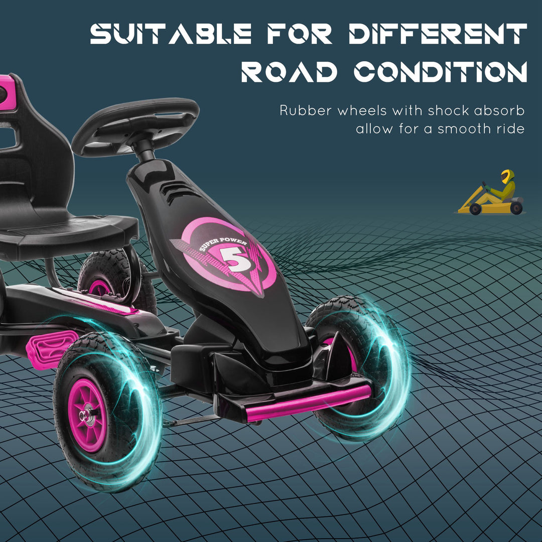 Kids Pedal Go Kart, with Adjustable Seat, Inflatable Tyres - Pink
