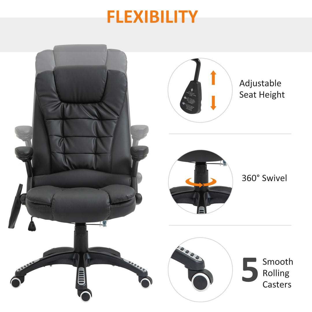 HOMCOM Massage Chair with Heat, High Back PU Leather Executive Office Chair W/ Tilt and Reclining Function, Black | Aosom UK