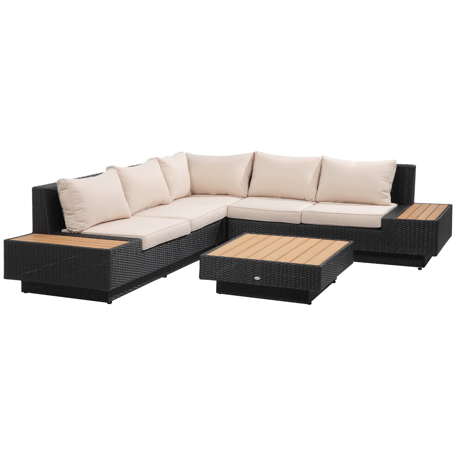 4 PCs Rattan Garden Furniture Outdoor Sectional Corner Sofa and Coffee Table Set Conservatory Wicker Weave Furniture with Armrest and Cushions - Black