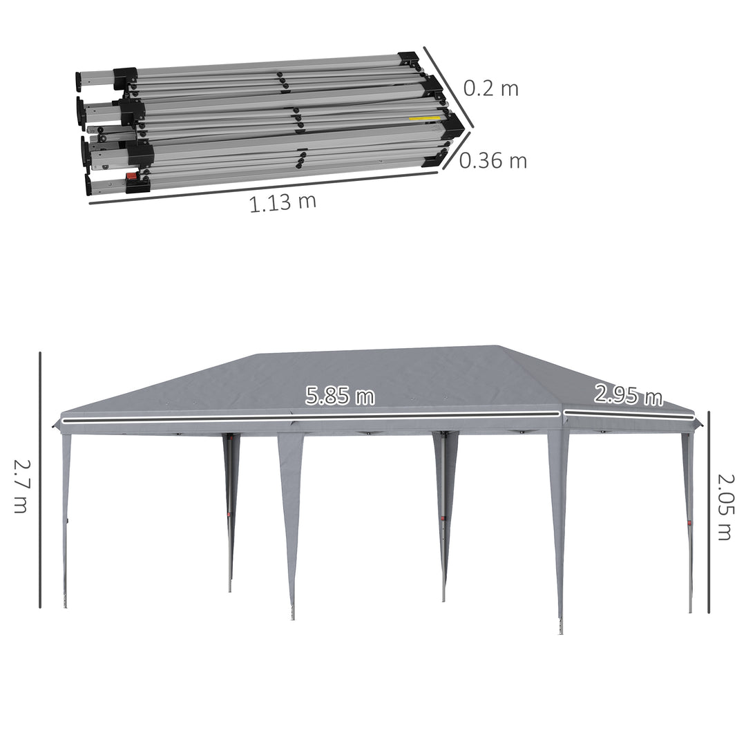 Outsunny Pop Up Gazebo 3 x 6 m, Foldable Canopy Tent with Height Adjustable, Wedding Awning & Carrying Bag, Grey