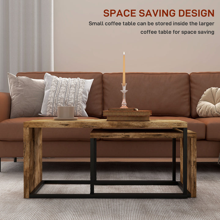 Coffee Tables Set of 2, Industrial Nest of Tables with Metal Frame for Living Room Bedroom, Rustic Brown