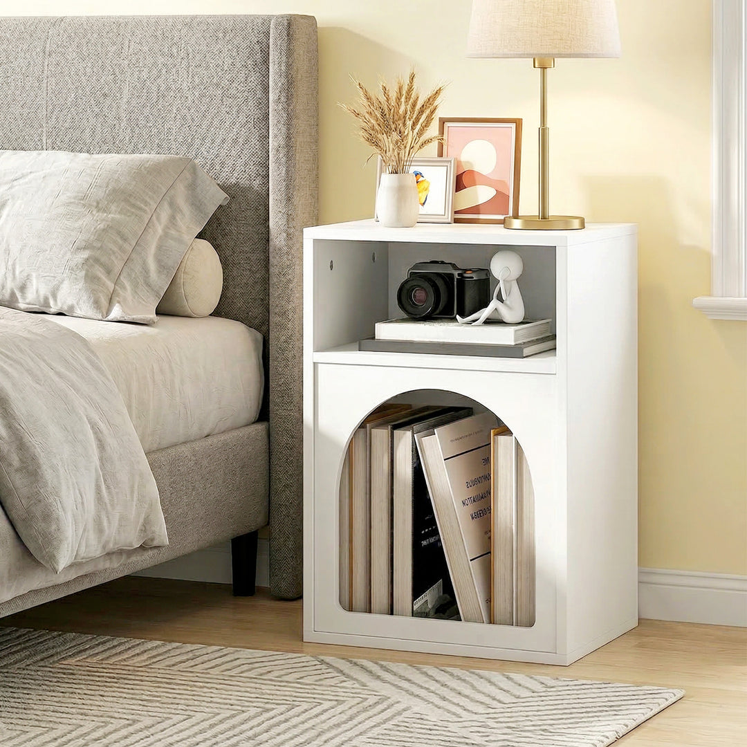 Bedside Table with 2 Open Compartments - White