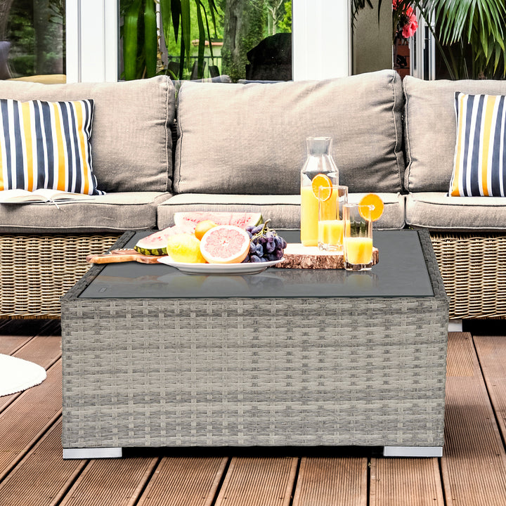 Outsunny Rattan Wicker Patio Coffee Table Ready to Use Outdoor Furniture Suitable for Garden Backyard Grey