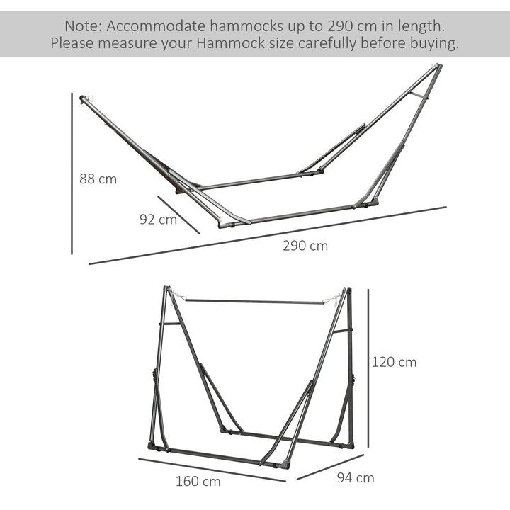 Foldable Hammock Stand, Portable Hammock with Metal Frame, 2 in 1 Hammock Net Stand, Clothes Drying Rack, Load Capacity 120kg, for Patio, Garden, Yard, Black