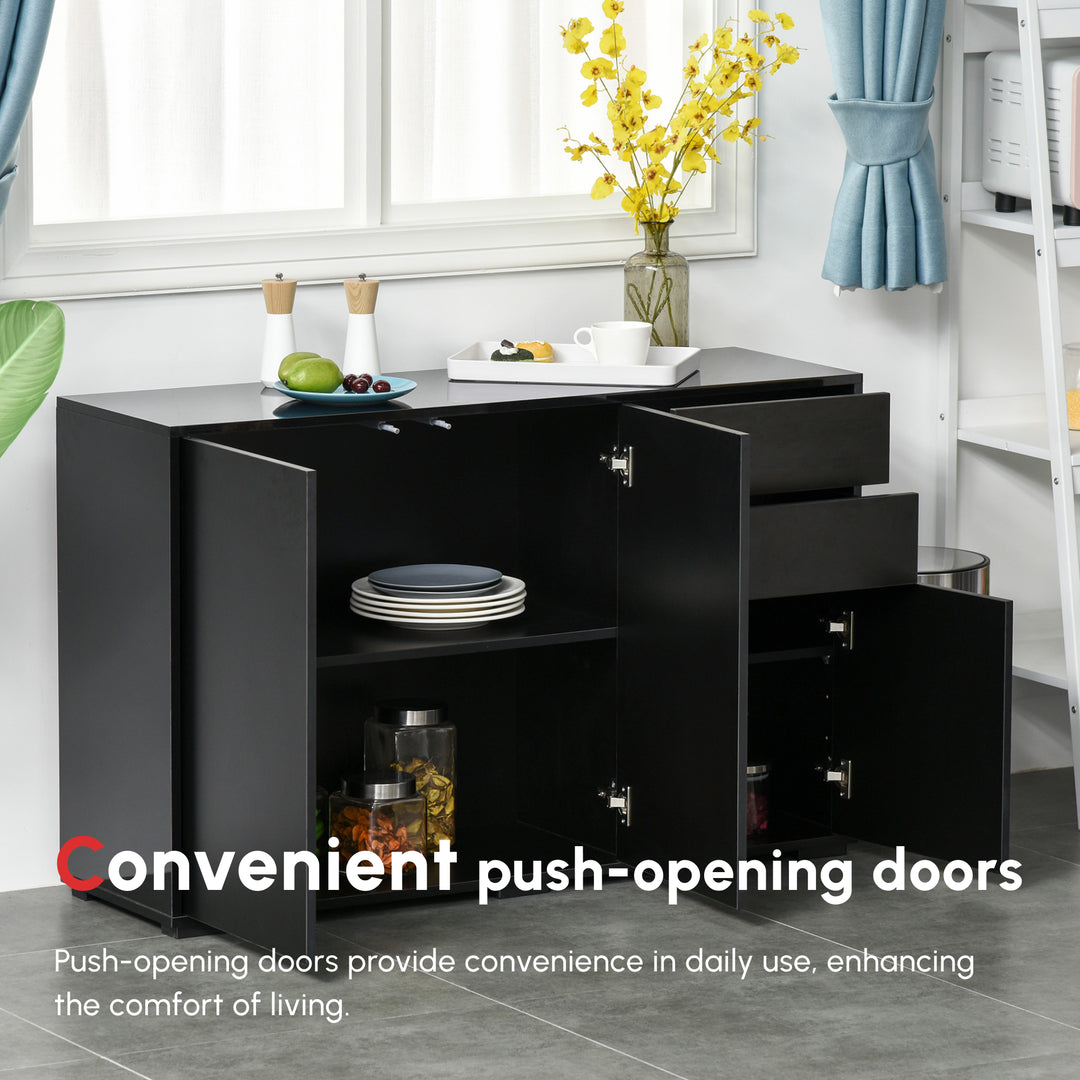 High Gloss Frame Sideboard, Push-Open Design with 2 Drawers for Living Room, Bedroom, 74H x 79W x 36Dcm, Black