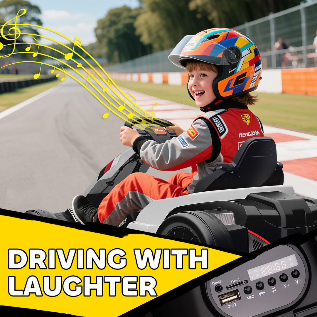 24V Electric Go Kart, Drift Kart with Adjustable Seat, Slow Start, 5-Point Harness, Music, Horn, for 6-12 Years