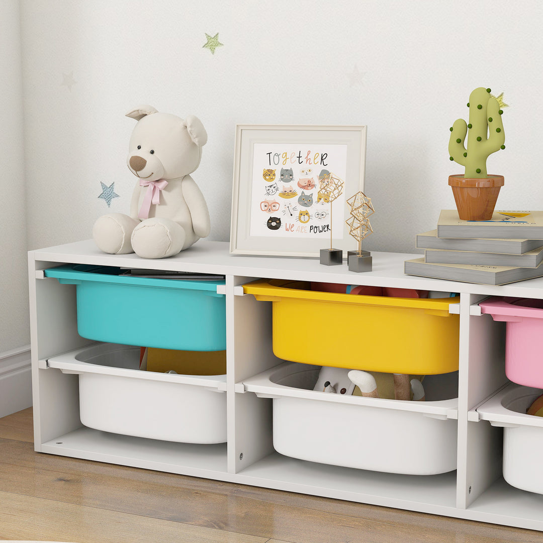 MCL Low Height 2 Tiers Storage Organiser, Kids Toy Storage Unit with 6 Removable Bins for Bedroom, Nursery, Playroom