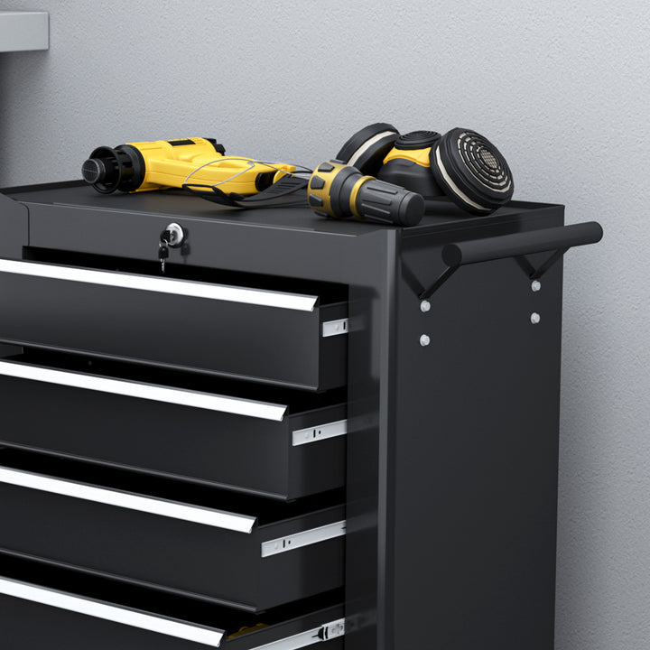 5-Drawer Tool Chest with Wheels, Steel Lockable Tool Storage Cabinet with Handle, 2 Keys for Garage, Workshop, Black