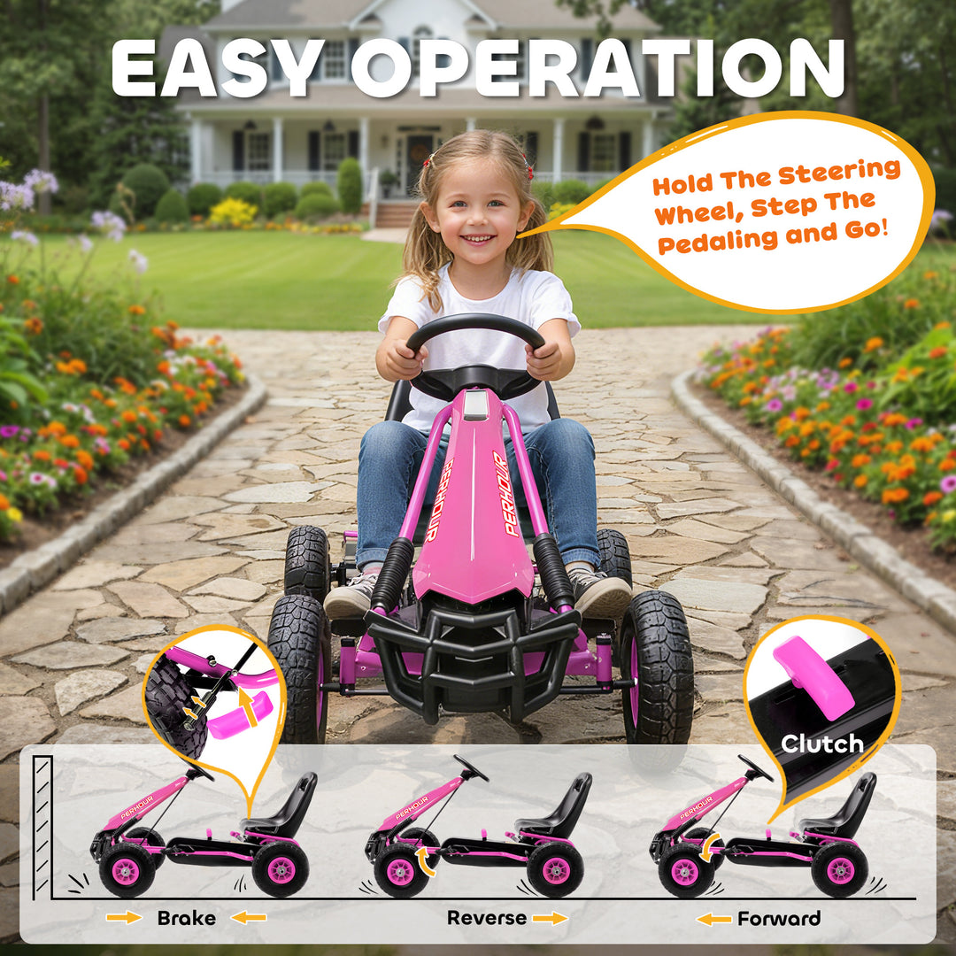 Kids Pedal Go Kart with Adjustable Seat, EVA Tyres, Manual Clutch, Brake, Go Kart for Kids 3-8 Years