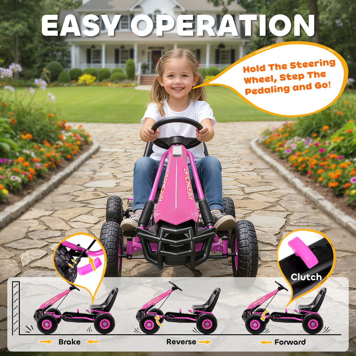 Kids Pedal Go Kart with Adjustable Seat, EVA Tyres, Manual Clutch, Brake, Go Kart for Kids 3-8 Years