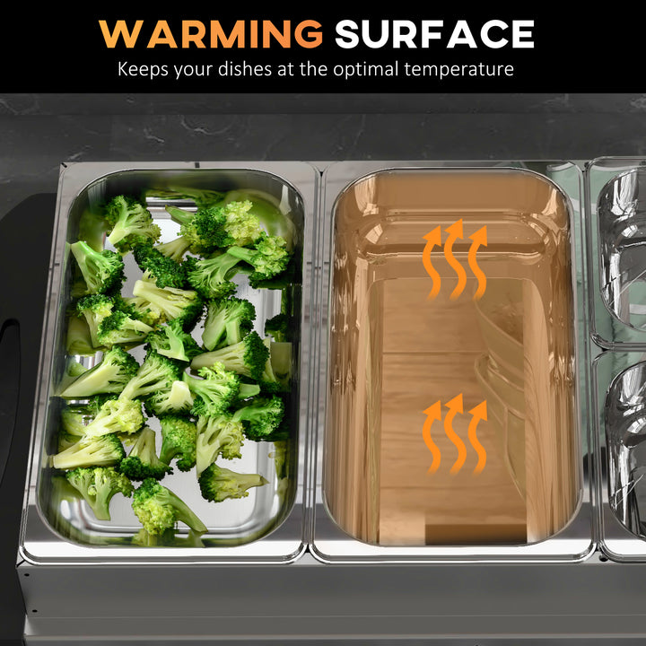 4 Tray Electric Food Warmer Buffet Server with Warming Plate, Cool Touch Handles, Adjustable Temperature, 300W, 2 x 2.4L and 2 x 1L Pans