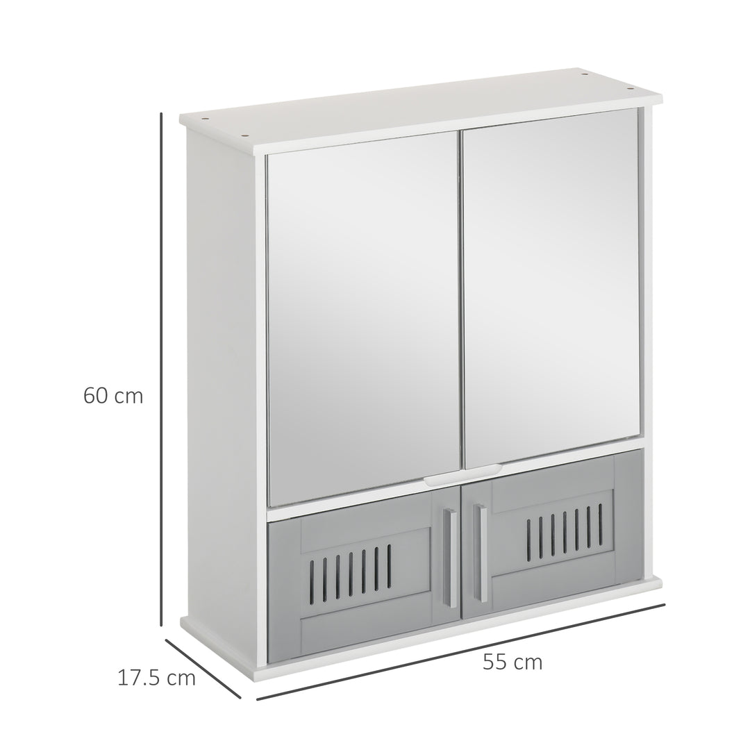 kleankin Wall-Mounted Bathroom Cabinet: Double Door Storage with Adjustable Shelf, Space-Saving Grey Organiser | Aosom UK