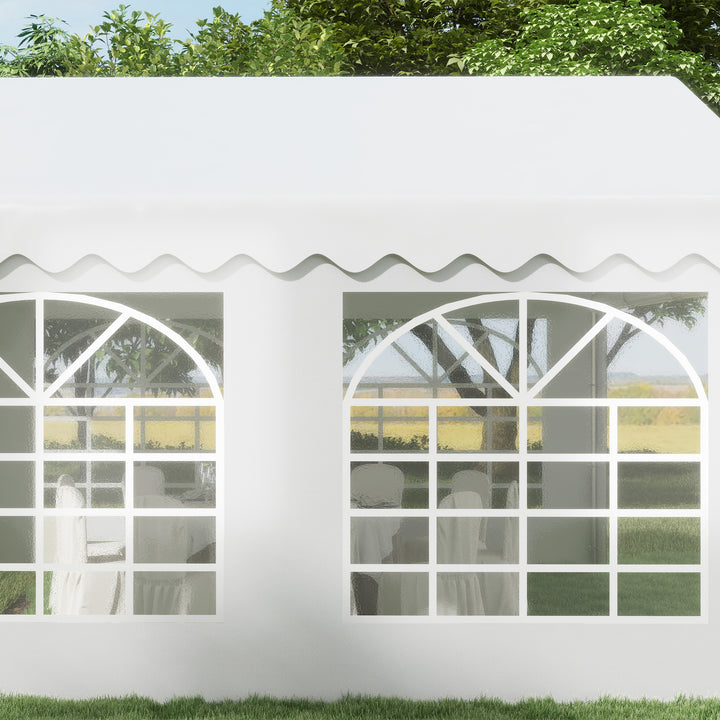 4m x 4m Marquee Party Tent, Heavy Duty Wedding Canopy with Sidewalls, Doors, Windows, Galvanised Garden Gazebo for Parties Events, White