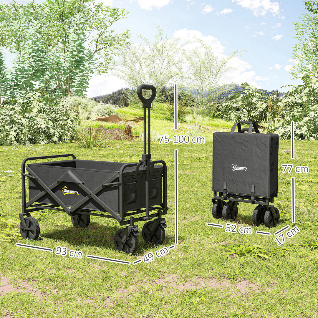 Folding Steel Frame Garden Storage Cart, with Wheels and Handle - Black