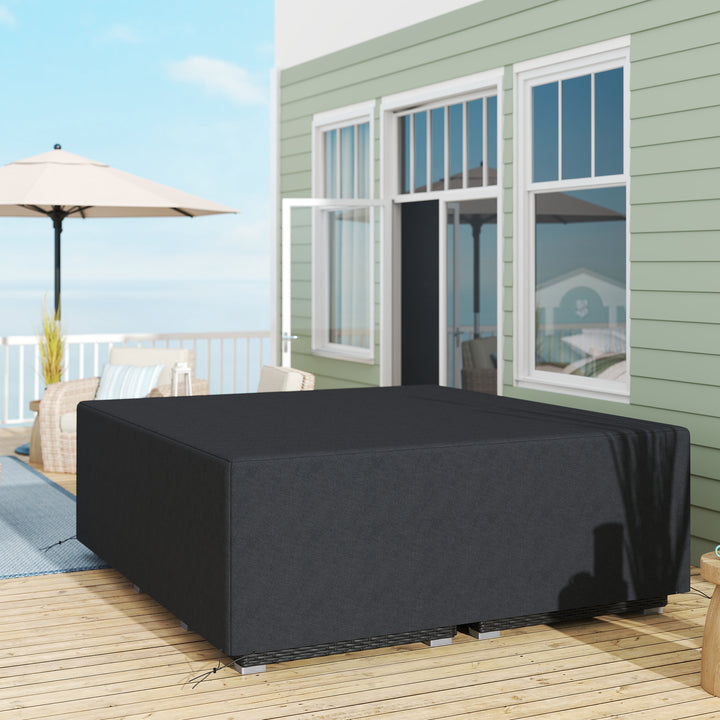 600D Oxford Outdoor Garden Furniture Sofa Set Cover, Waterproof Anti-UV Rattan Sun Lounger Protection Protector Cover, 225L x 210W x 70Hcm, Black