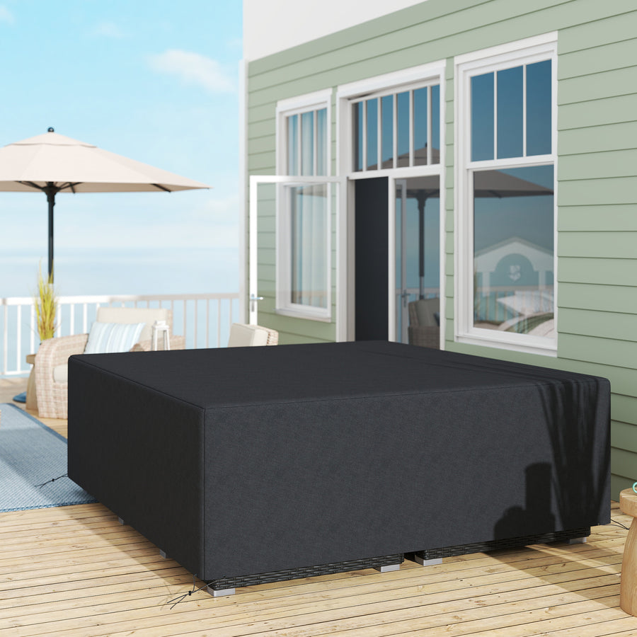 600D Oxford Outdoor Garden Furniture Sofa Set Cover, Waterproof Anti-UV Rattan Sun Lounger Protection Protector Cover, 225L x 210W x 70Hcm, Black