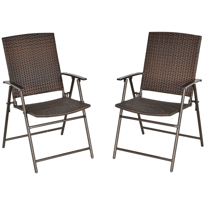 Set of Two Folding Rattan Seat Chairs - Brown