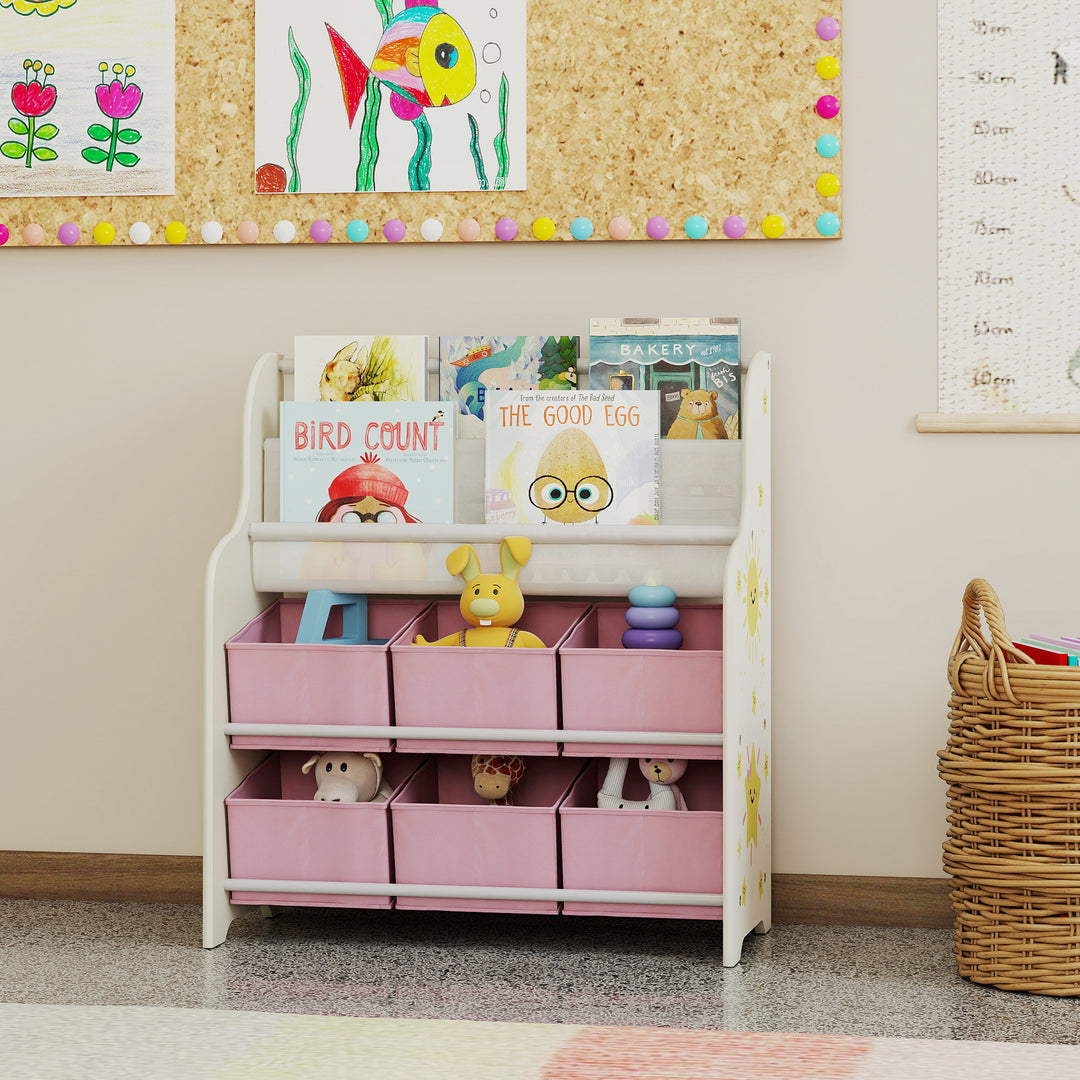 Kids Storage Unit, Toy Organiser with 6 Fabric Drawers and 2-Tier Slin