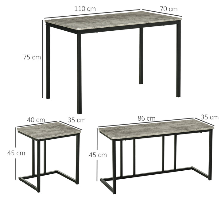 HOMCOM Table with 4 Chairs with Steel Frame, Dining Table and Chairs Set for 4 People, 4 Piece Dining Room Sets, Grey | Aosom UK