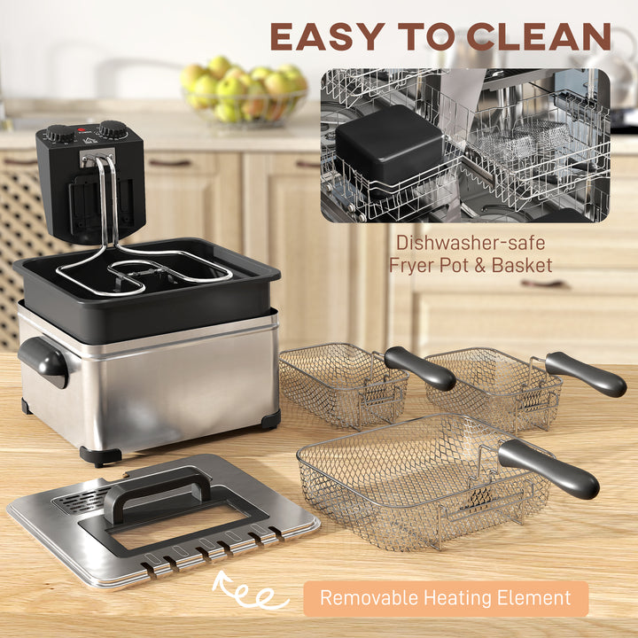 5 Litre Deep Fat Fryer with Adjustable Temperature & Timer, 2000W Stainless Steel Deep Fryer with Removable Oil Basket and Viewing Window, for Chips Fried Chicken