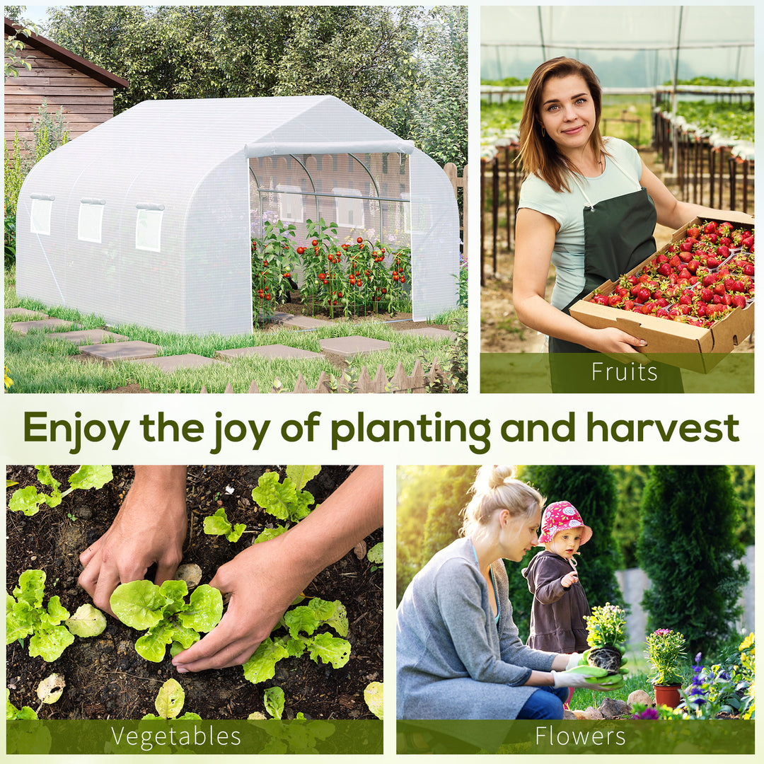 Walk-In Polytunnel Greenhouse Warm House Garden Tunnel Shelter Plant Shed with Door and Windows, Galvanised Steel Frame, 4.5 x 3 x 2m, White