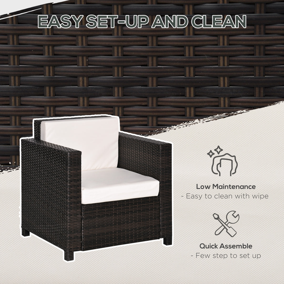 Single Seater Rattan Chair, PE Wicker Garden Armchair with 10 cm Thickened Cushion, All-Weather Rattan Garden Chair with Armrests, Brown