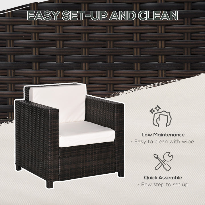 Single Seater Rattan Chair, PE Wicker Garden Armchair with 10 cm Thickened Cushion, All-Weather Rattan Garden Chair with Armrests, Brown